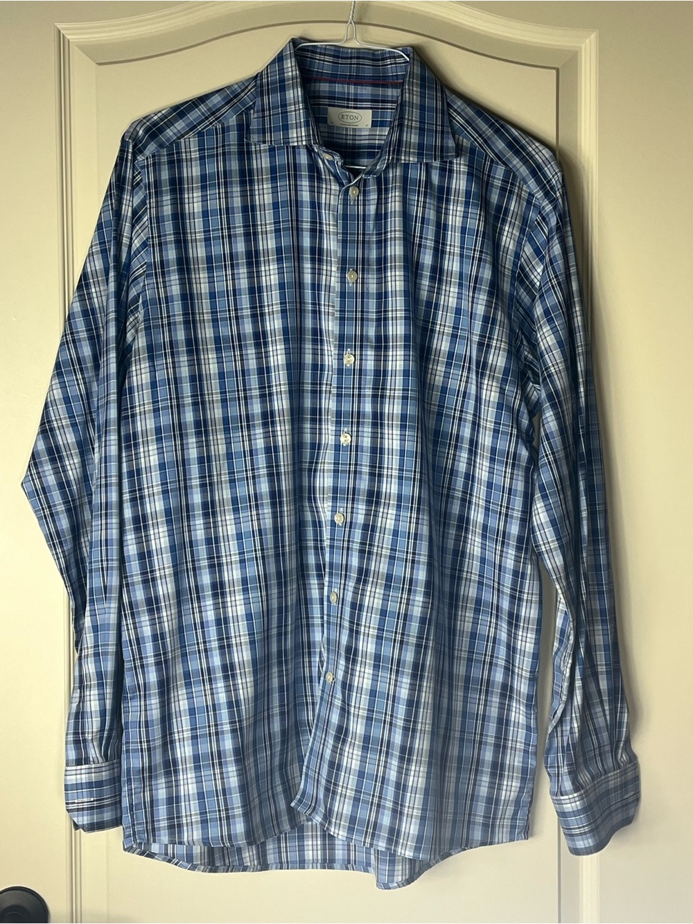 Eton Blue Multi-Blue Plaid Button-Down Dress Shirt